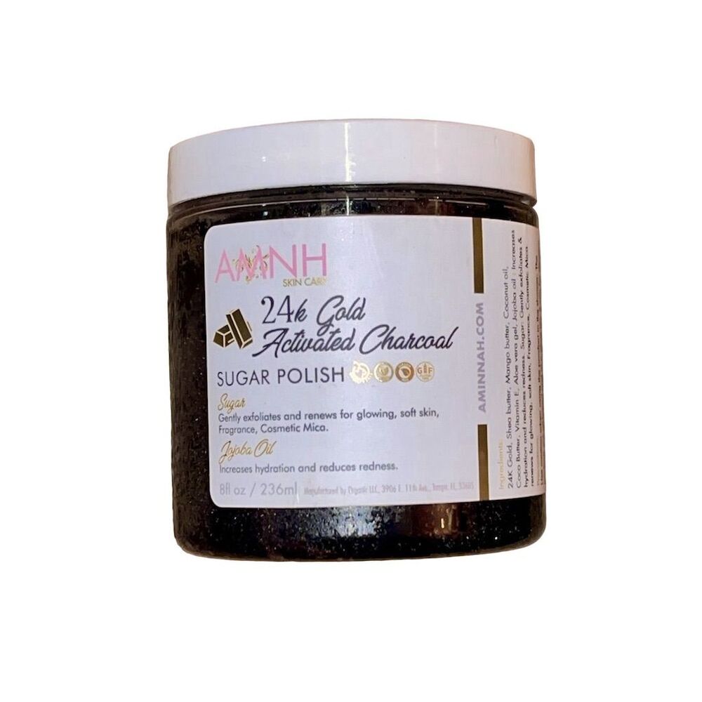 AMNH 24k Gold Activated Charcoal Sugar Polish 8 fl oz Body Scrub for Face & Body